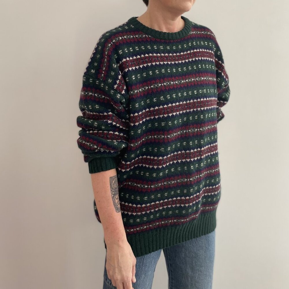 Vintage 80s Fair Isle Wool Sweater – Wm. H. Leishman Shetland Knit – Hong Kong M